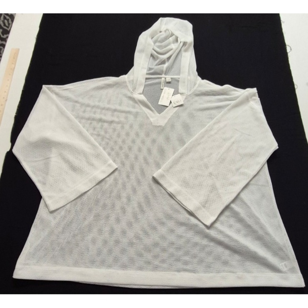 NWT Live‎ Well Lifestyle women's white mesh hooded cover up top plus 18/20 beach